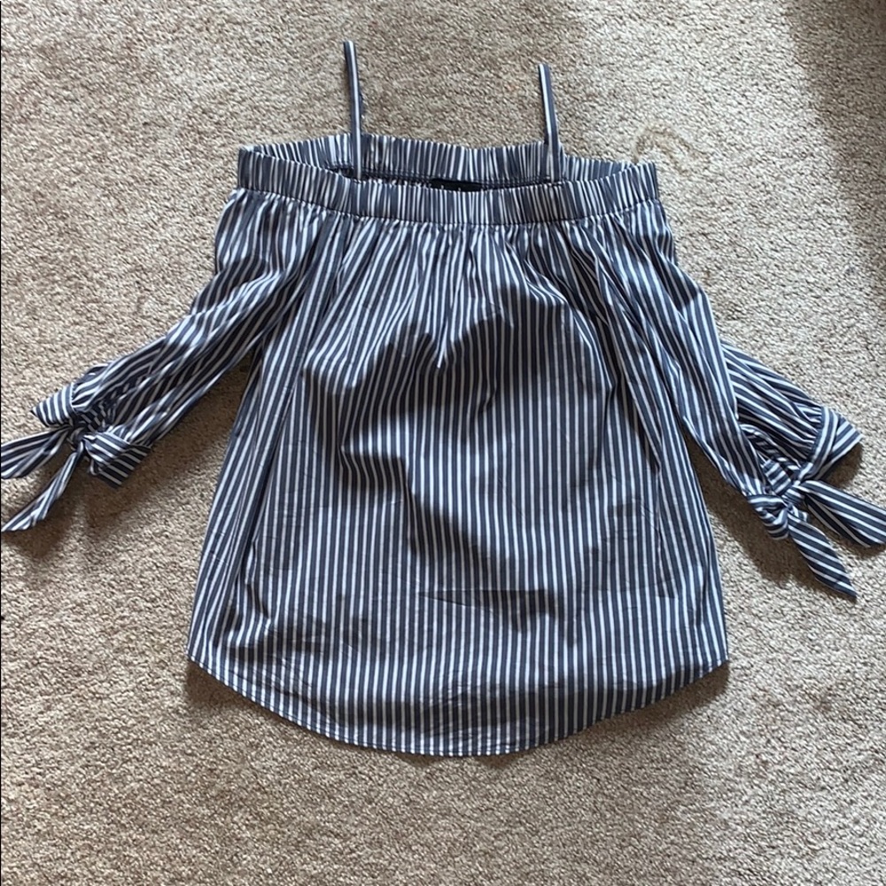 Blue White Striped Off the Shoulder